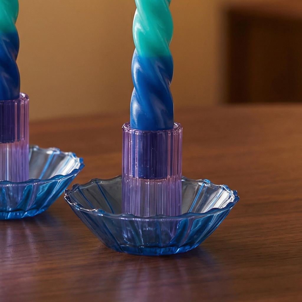 Glass Candle Holder in Blue-Purple | Aesthetic Candle Sticks Holder in Tinted Glass | 3.5" by The Bullish Store