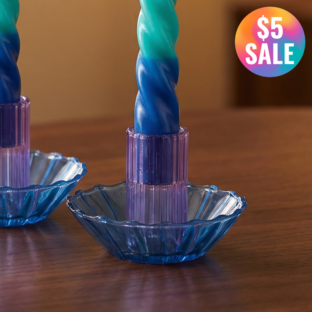 Glass Candle Holder in Blue-Purple | Aesthetic Candle Sticks Holder in Tinted Glass | 3.5" by The Bullish Store