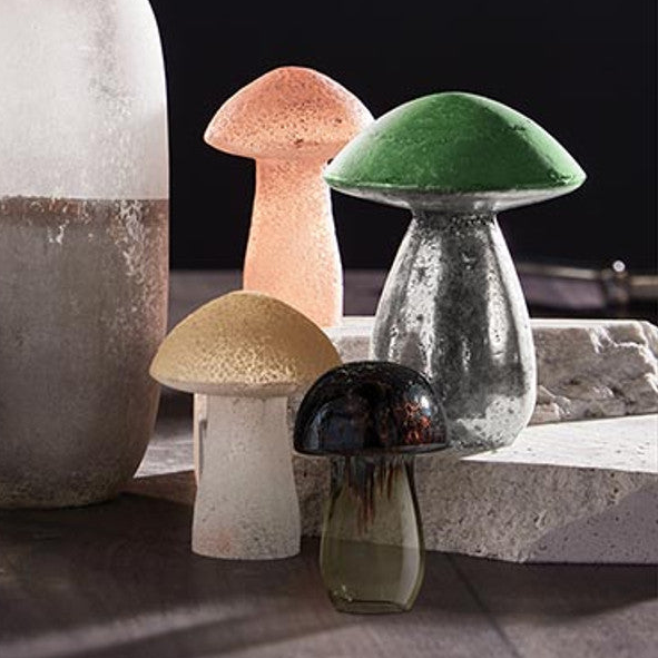Glass Mushrooms in Set of 4 | Glass Figurines Sculpture for Indoor/Outdoor Decor by The Bullish Store