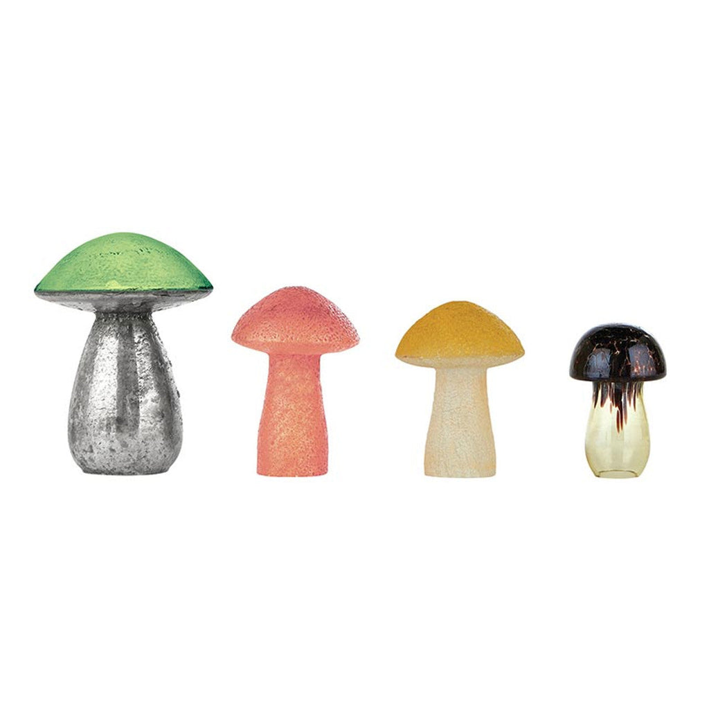 Glass Mushrooms in Set of 4 | Glass Figurines Sculpture for Indoor/Outdoor Decor by The Bullish Store