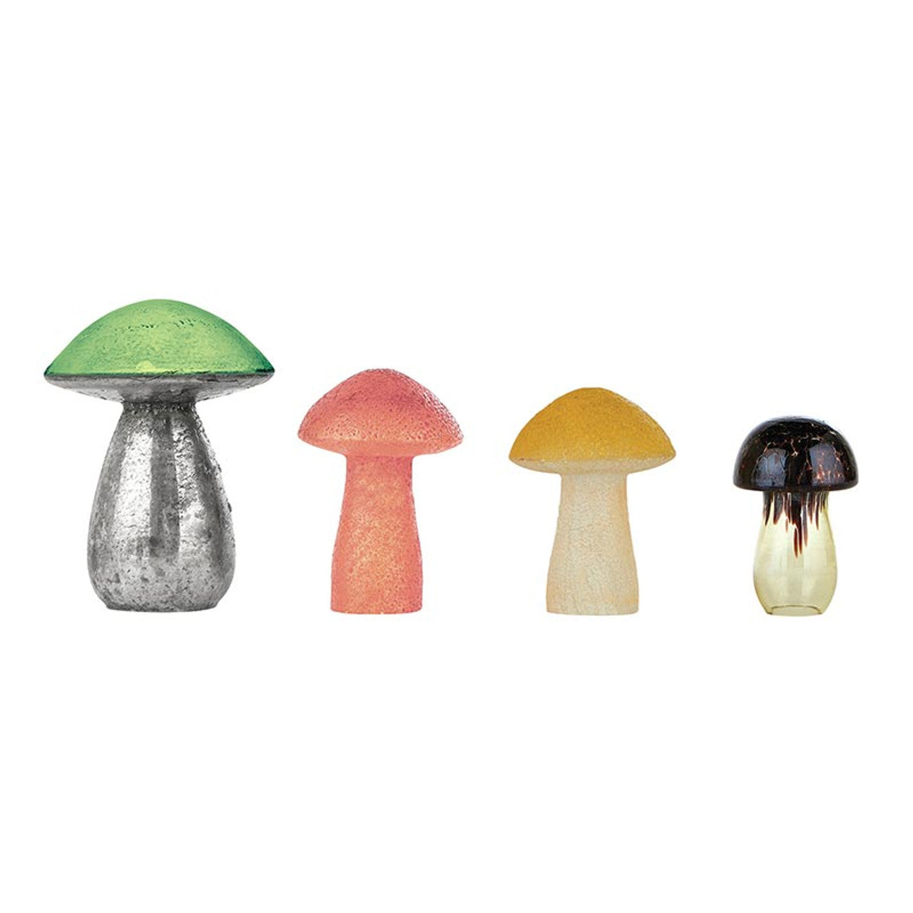Glass Mushrooms in Set of 4 | Glass Figurines Sculpture for Indoor/Outdoor Decor by The Bullish Store
