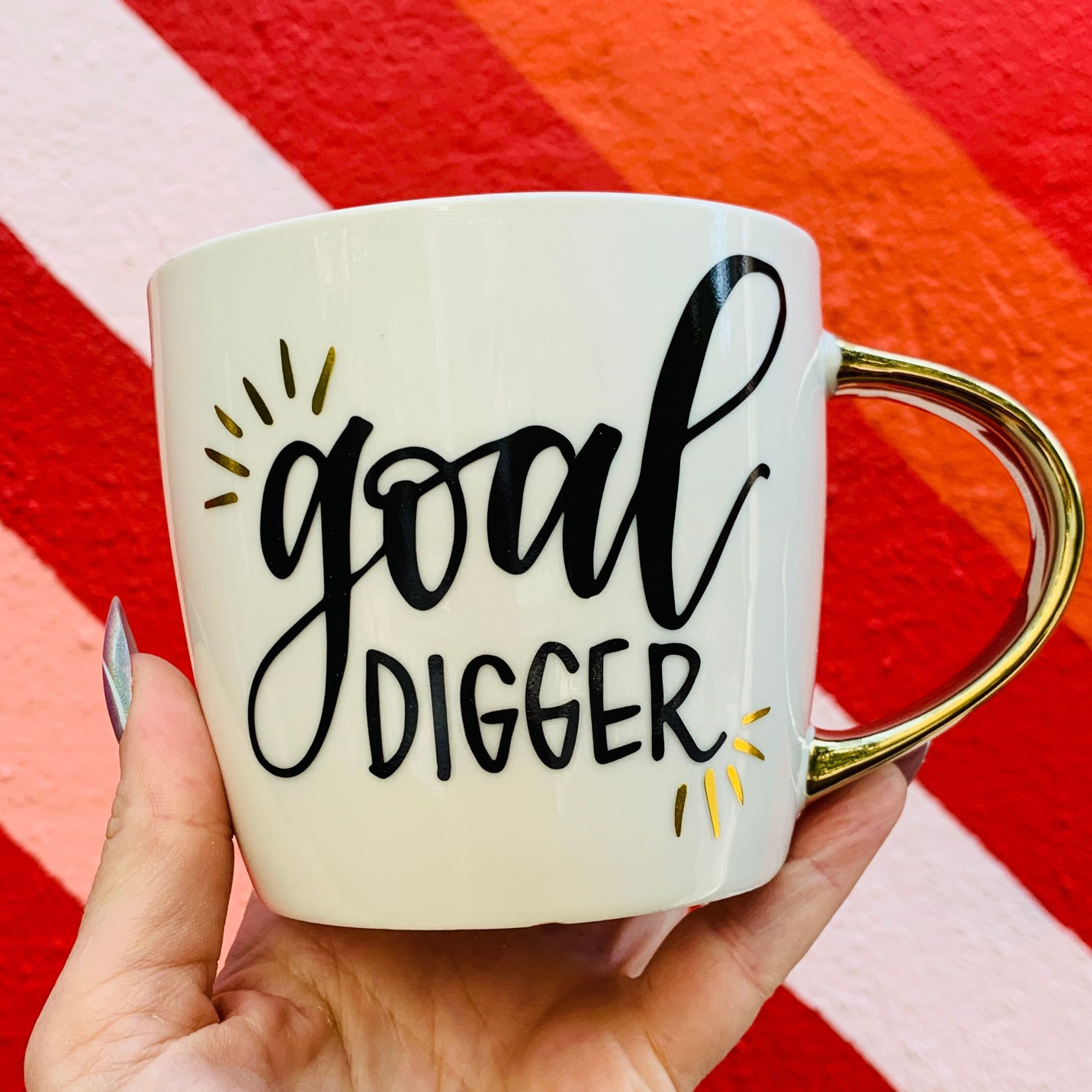 Goal Digger Mug | Gold Handle Coffee Mug | 14 oz. by The Bullish Store