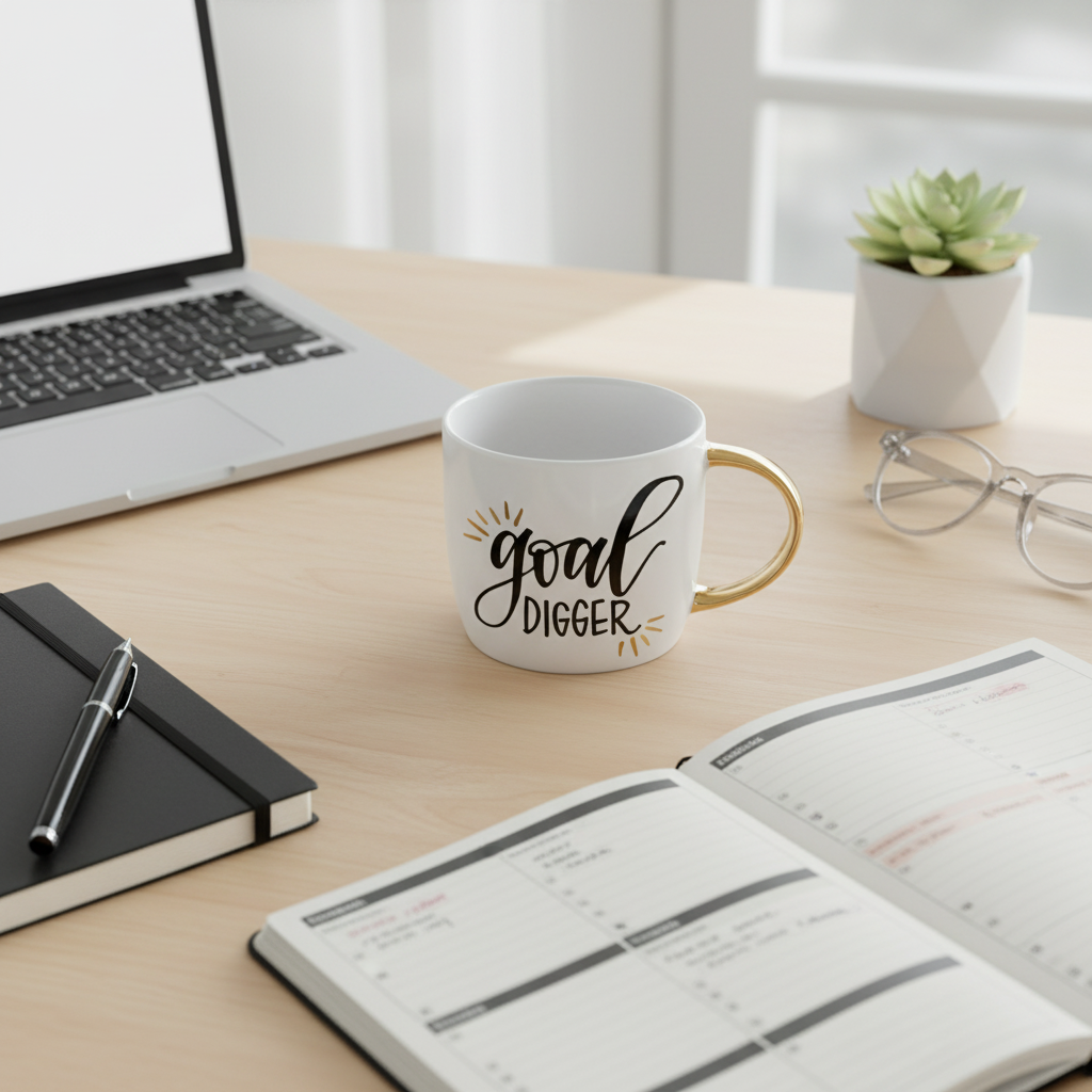 Goal Digger Mug | Gold Handle Coffee Mug | 14 oz. by The Bullish Store
