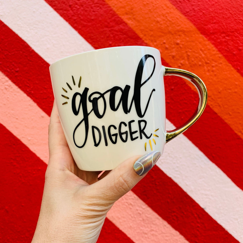 Goal Digger Mug | Gold Handle Coffee Mug | 14 oz. by The Bullish Store