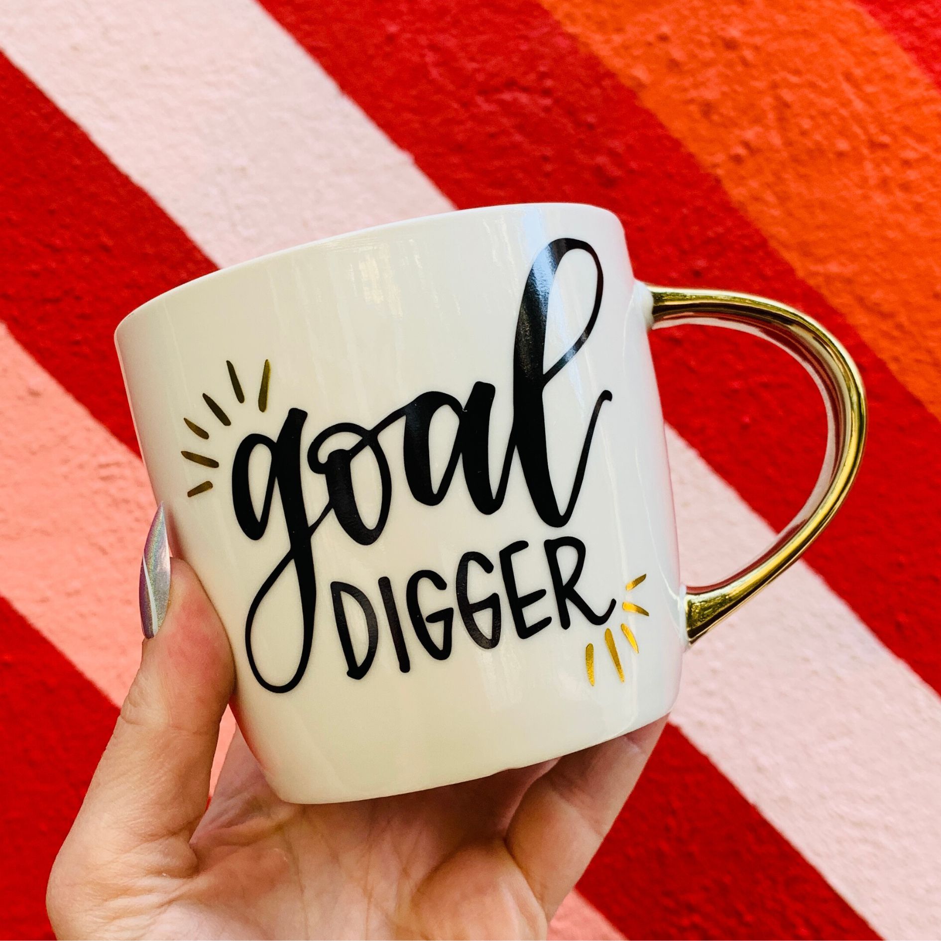 Goal Digger Mug | Gold Handle Coffee Mug | 14 oz. by The Bullish Store