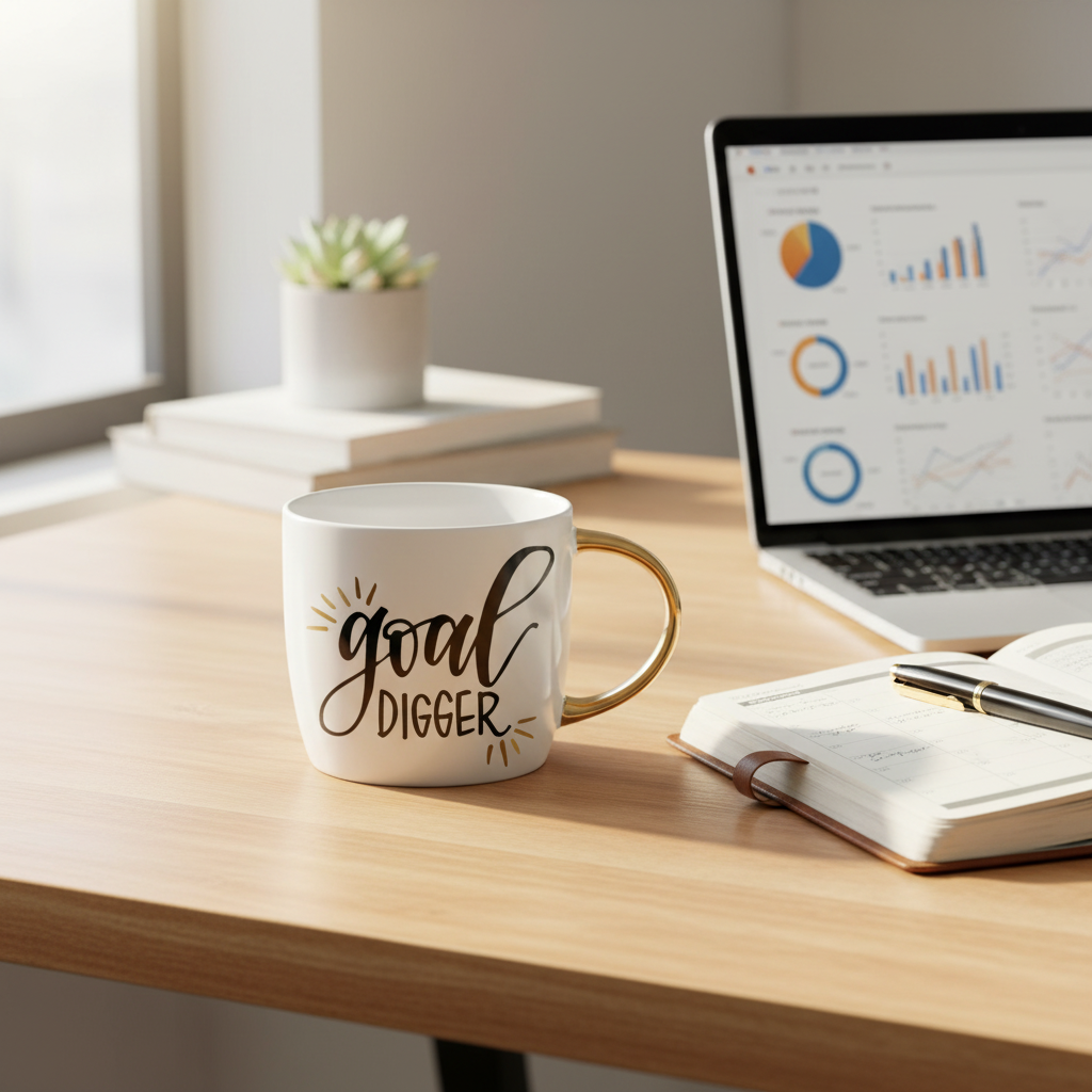 Goal Digger Mug | Gold Handle Coffee Mug | 14 oz. by The Bullish Store