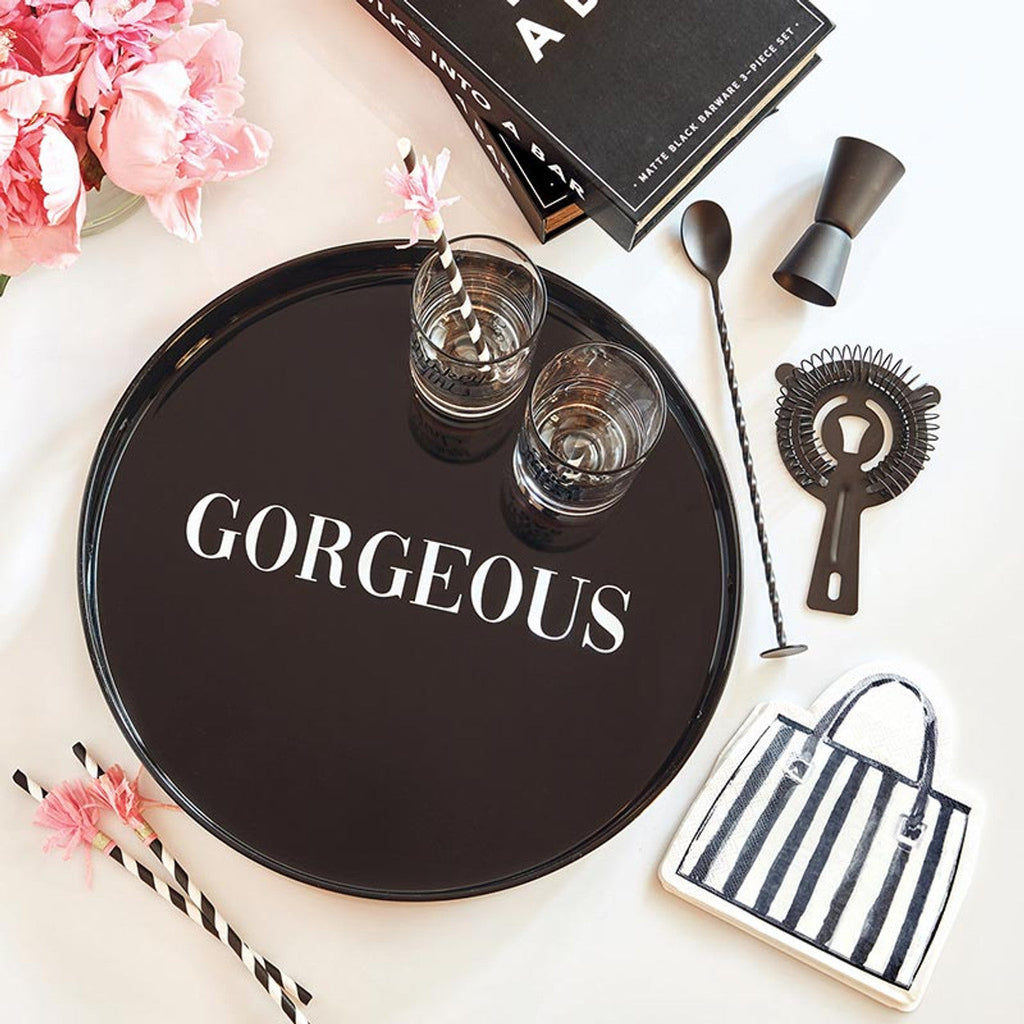 Gorgeous Round Black Bar Tray | Serving Tray with Handles | 13.5" Diameter by The Bullish Store