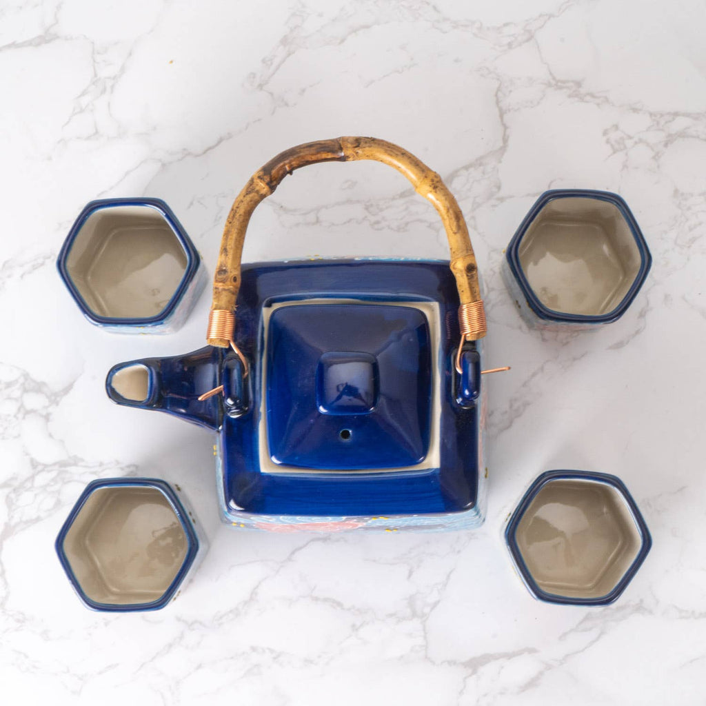 Great Wave Japanese Tea Set 20oz Tea Pot with 4 Hexagon Cups | Gift Box by The Bullish Store