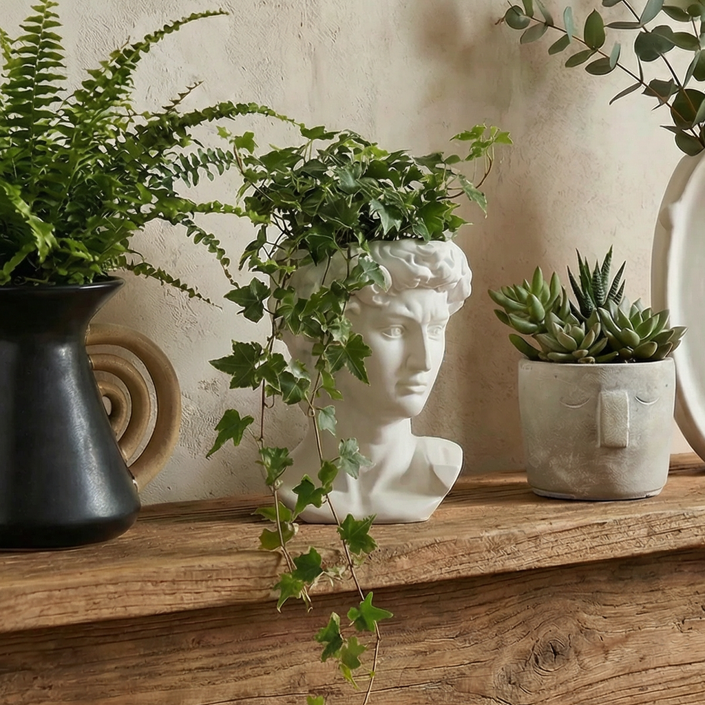Greek Face Planter Statue | Home Office Table Top Decor Roman Figure | 6.5" x 6" by The Bullish Store