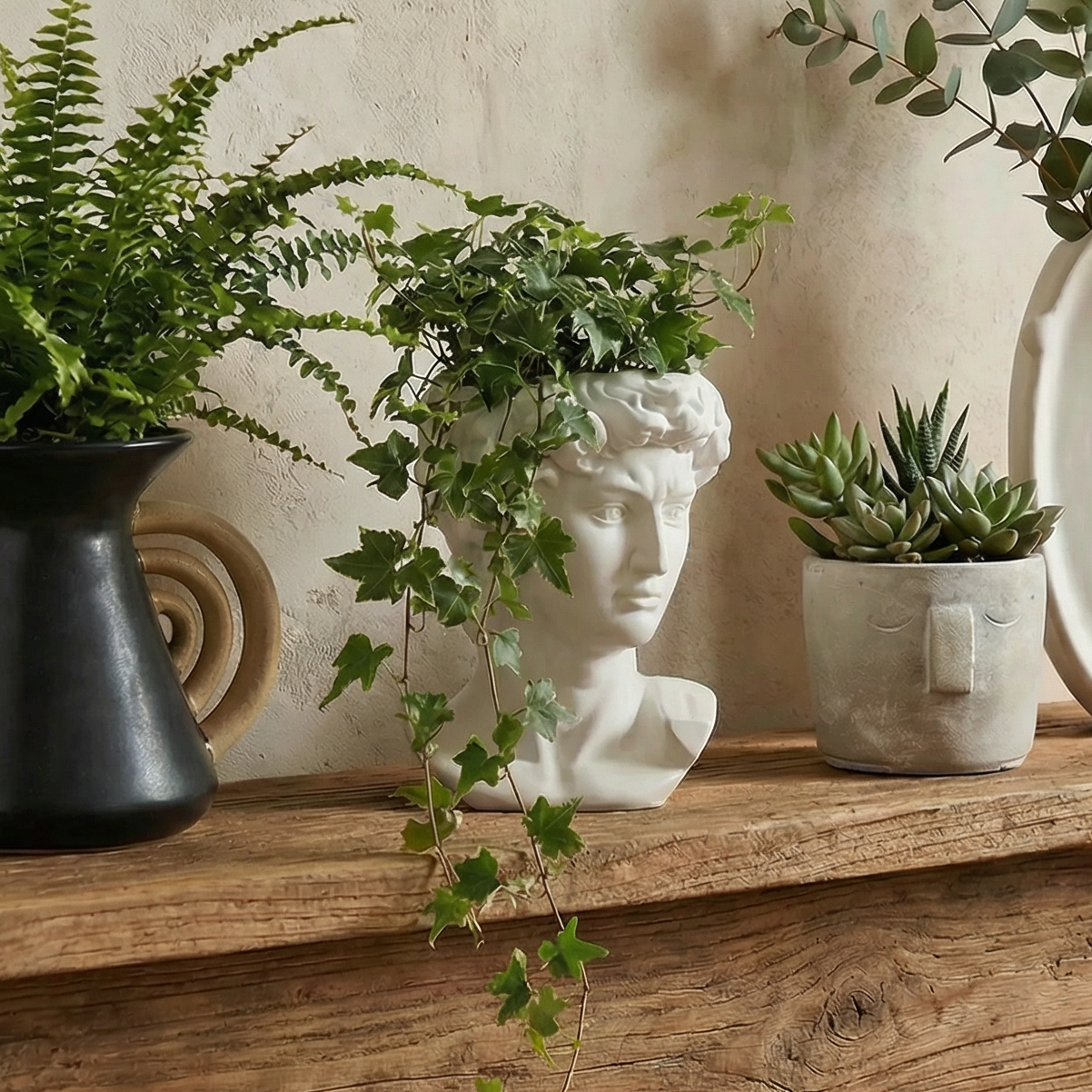 Greek Face Planter Statue | Home Office Table Top Decor Roman Figure | 6.5" x 6" by The Bullish Store