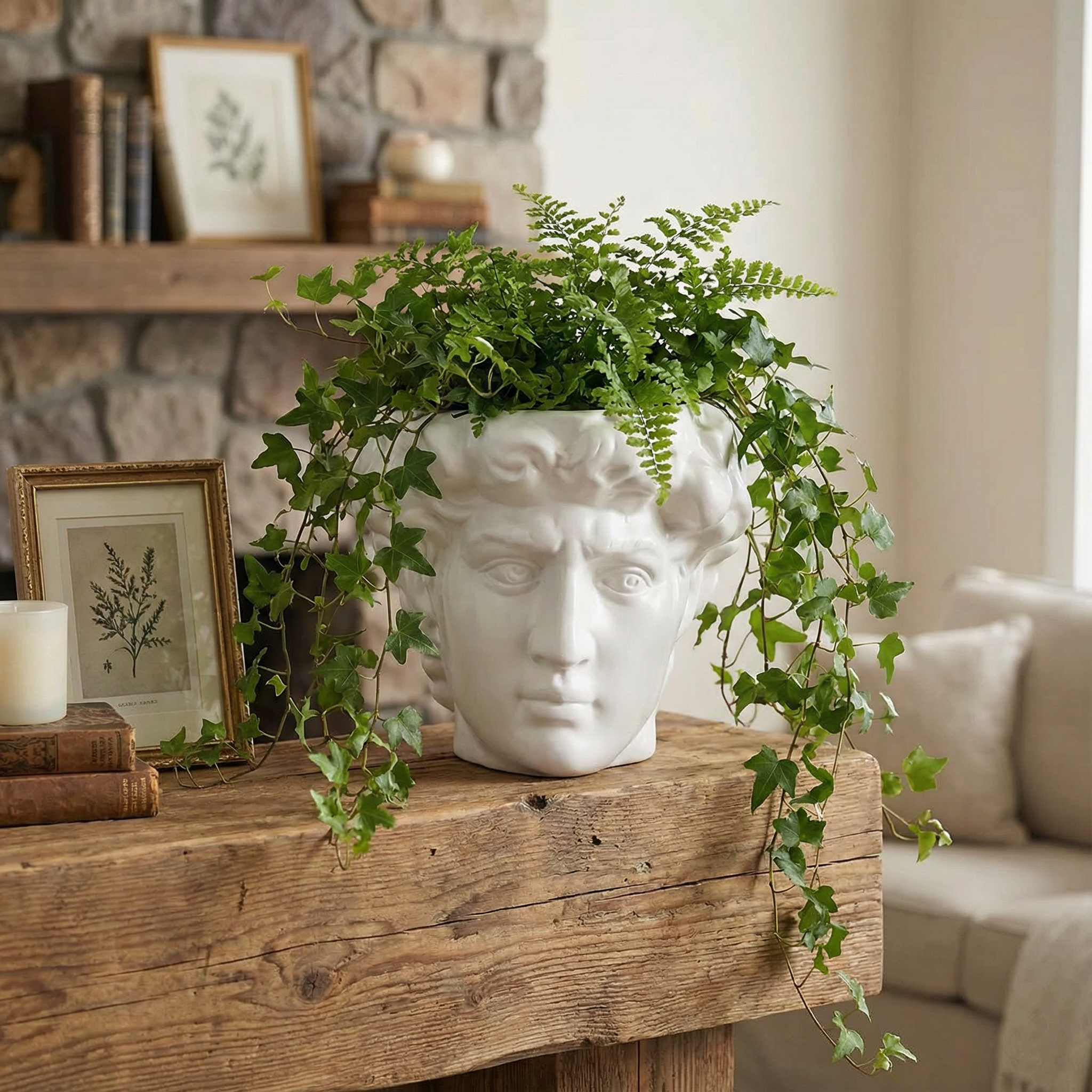 Greek Face Planter Statue | Home Office Table Top Decor Roman Figure | 6.5" x 6" by The Bullish Store
