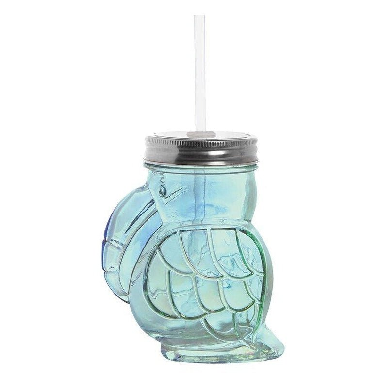 Green Toucan Shaped Sipper | Iridescent Glass| Wine or Cocktail Glass with Straw for Indoors or Outdoors by The Bullish Store