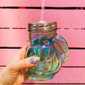 Green Toucan Shaped Sipper | Iridescent Glass| Wine or Cocktail Glass with Straw for Indoors or Outdoors by The Bullish Store