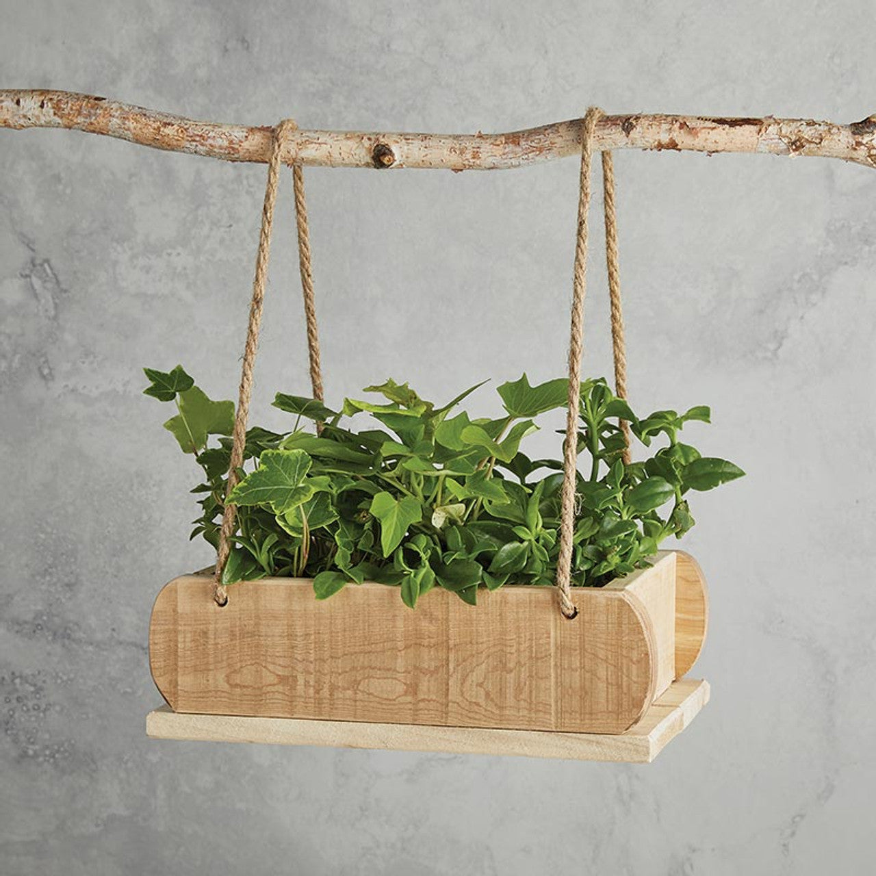 Hanging Wood Planter with Twine Rope Hanging Loops | 12"L x 7"W x 4"H by The Bullish Store