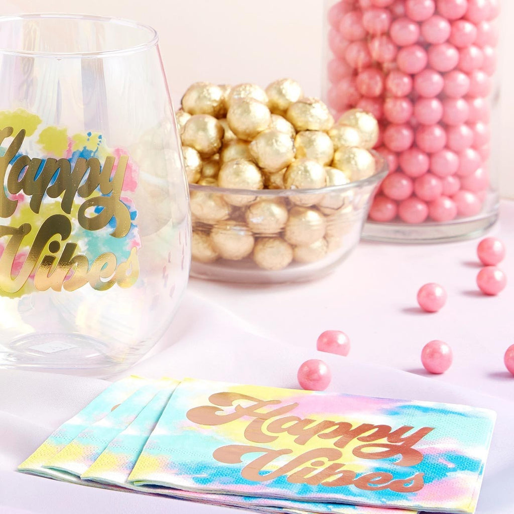 Happy Vibes Coaster Mug and Cocktail Napkin Bundle | Giftable Drinkware Set by The Bullish Store