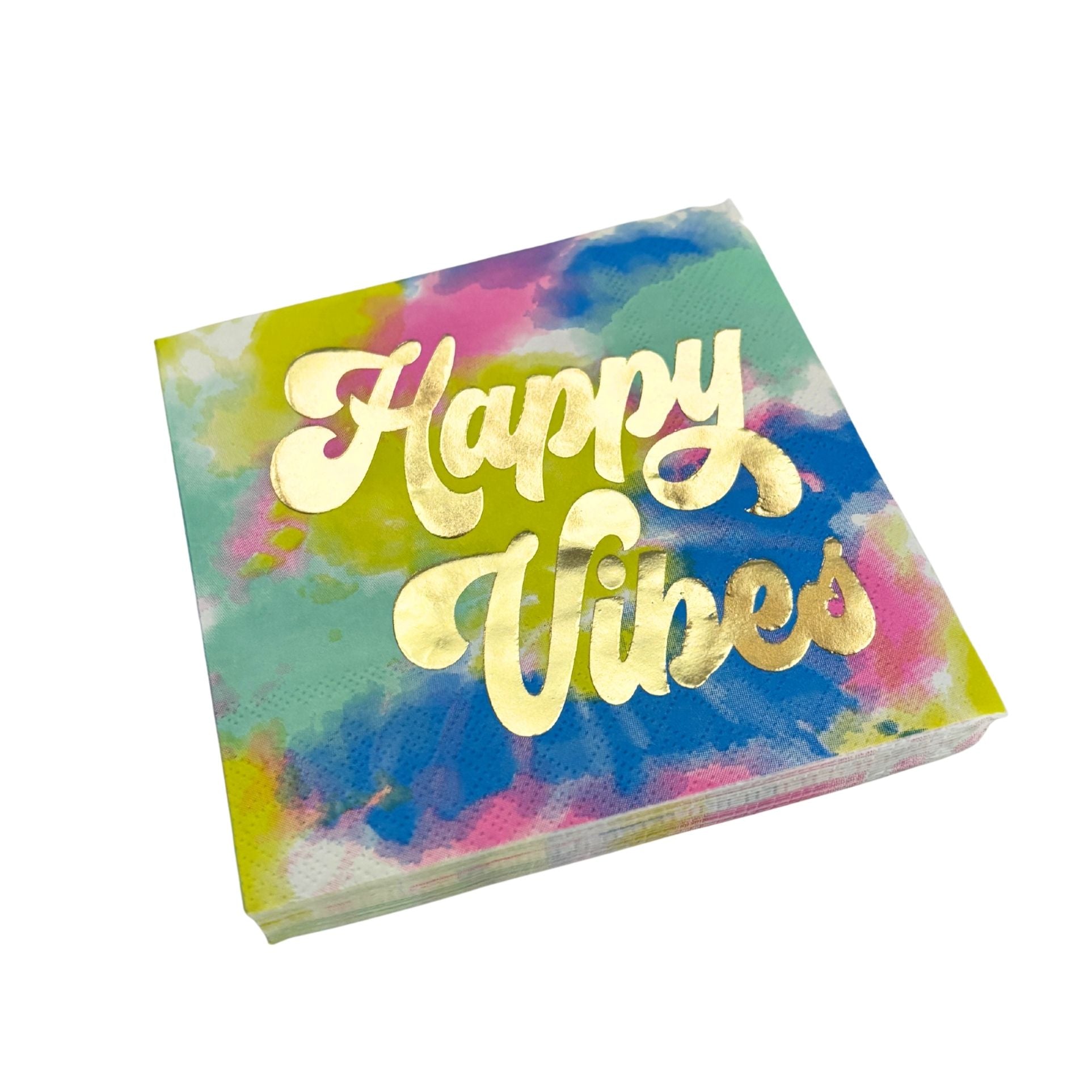 Happy Vibes Coaster Mug and Cocktail Napkin Bundle | Giftable Drinkware Set by The Bullish Store