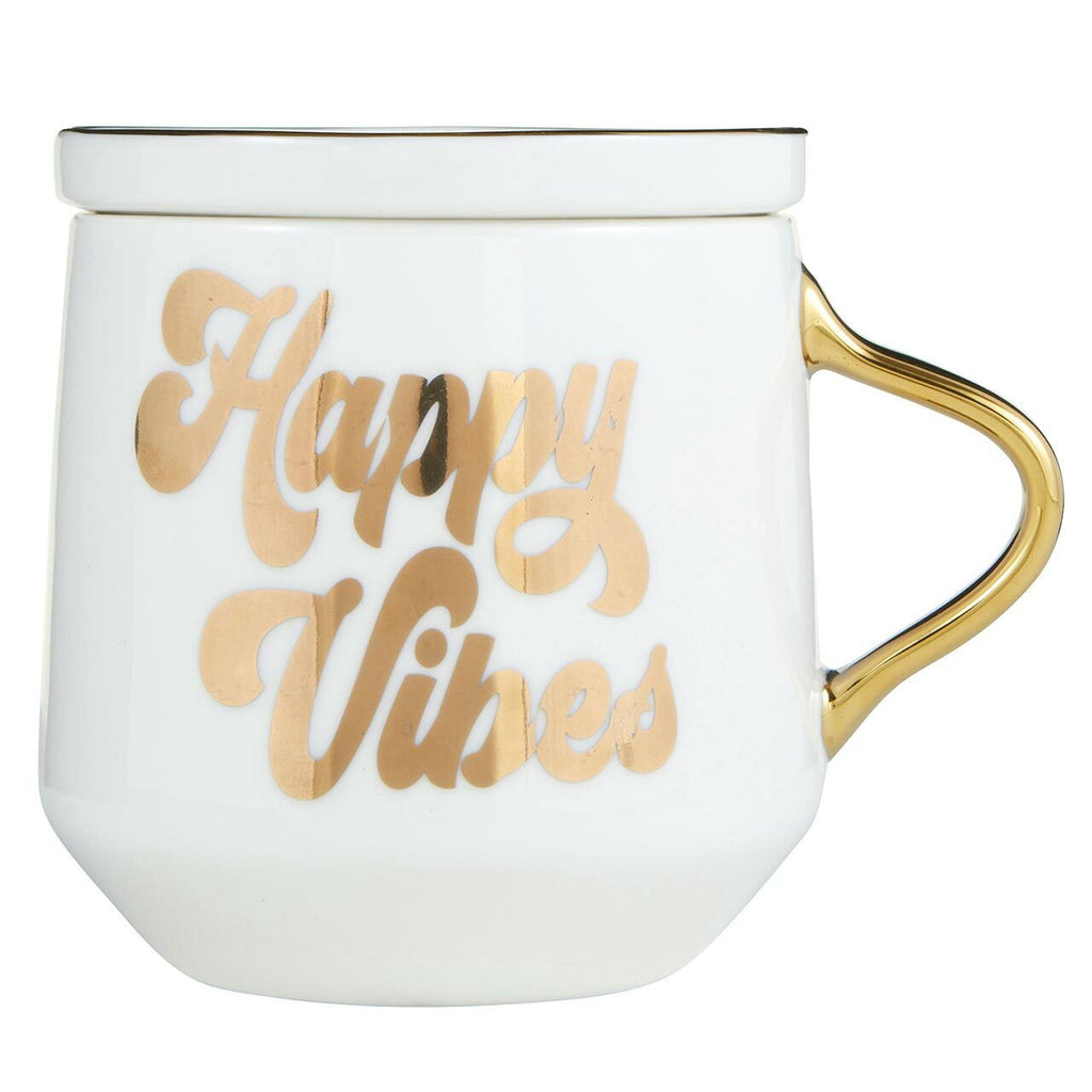 Happy Vibes Coaster Mug and Cocktail Napkin Bundle | Giftable Drinkware Set by The Bullish Store