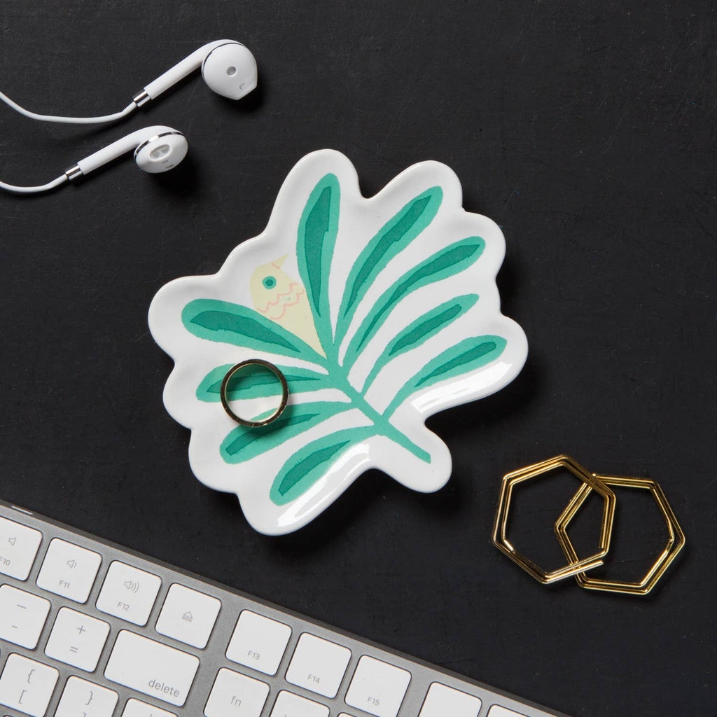 Haven Palm Tree Shaped Ceramic Trinket Tray | Catch-all Decorative Tray | 4.75” x 4” by The Bullish Store