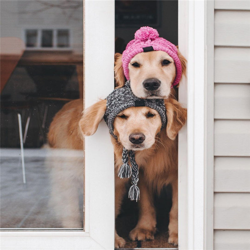Autumn Winter Warm Knitted Pet Hats With Fluffy Ball by Furr Baby Gifts