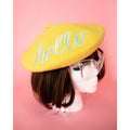 Hello Embroidered Beret in Yellow by The Bullish Store