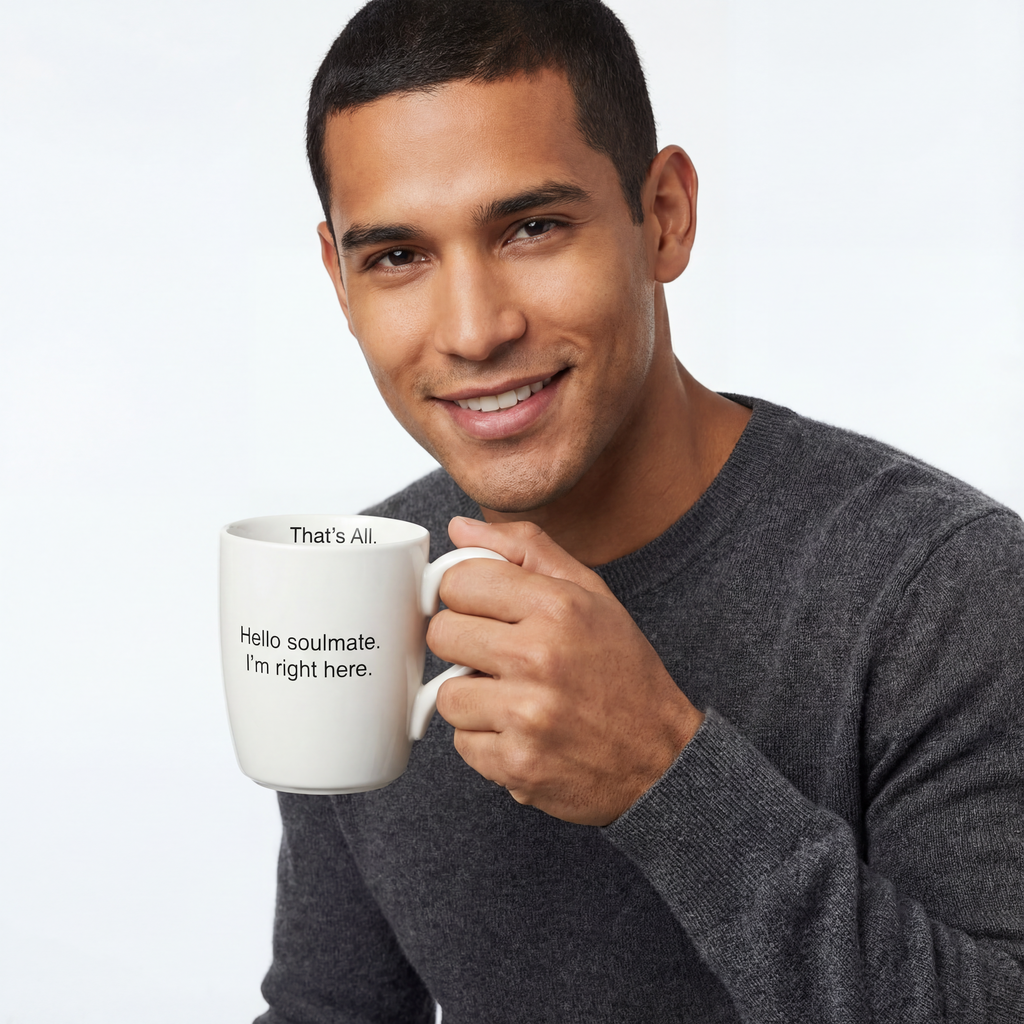Hello Soulmate - I'm Right Here Ceramic Mug in Matte White by The Bullish Store