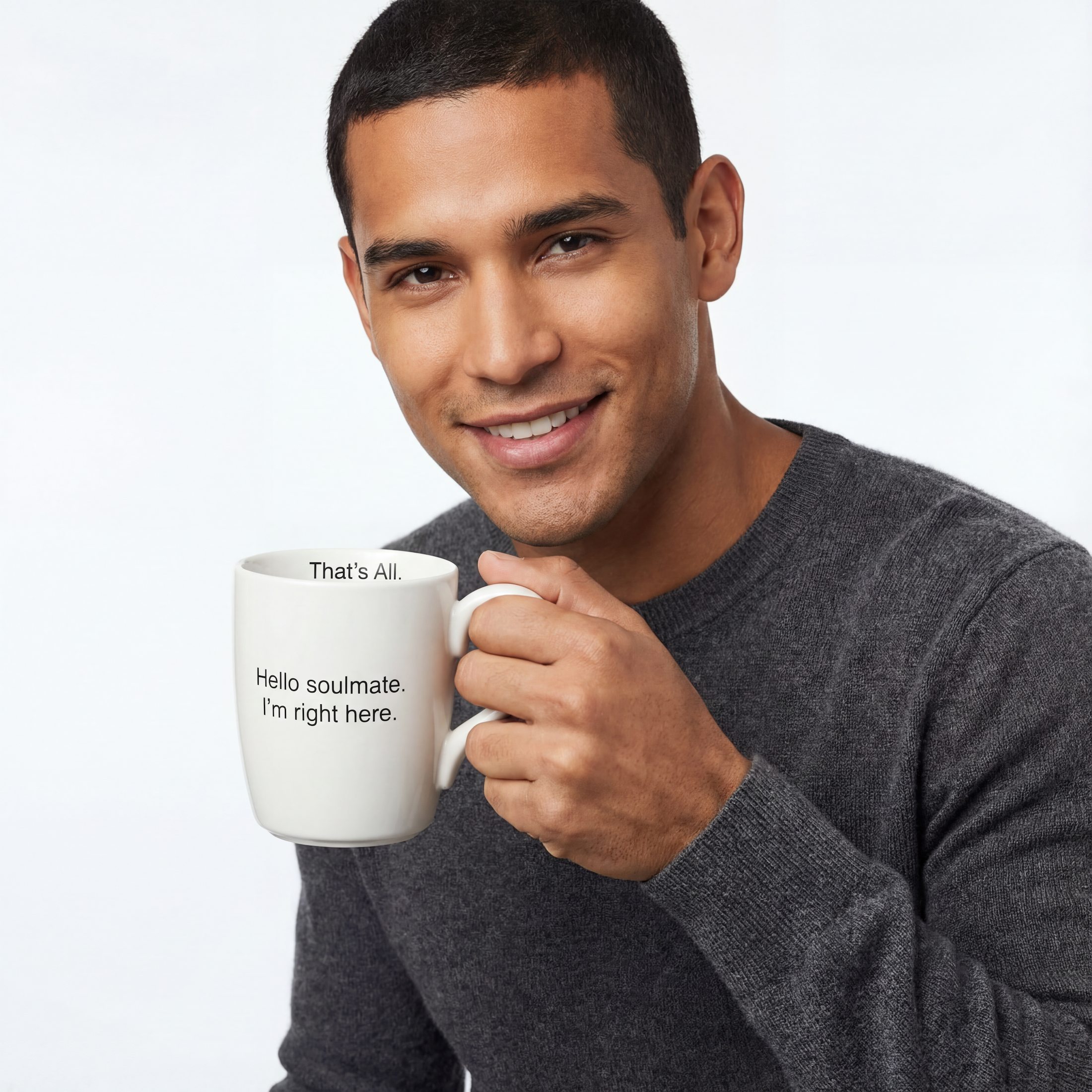 Hello Soulmate - I'm Right Here Ceramic Mug in Matte White by The Bullish Store