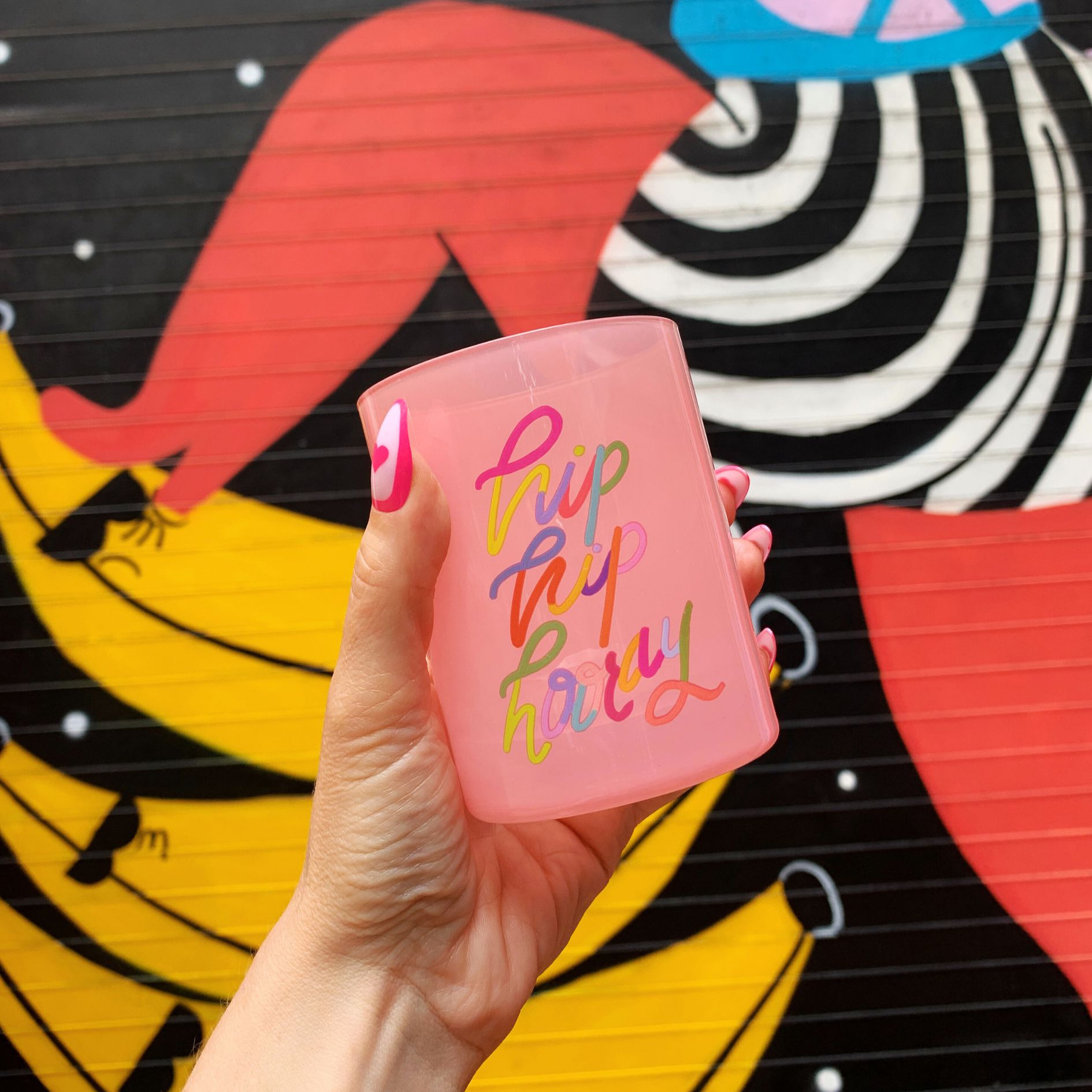 Hip Hip Hooray Double Old Fashioned Cocktail Glass | Classic Tinted Pink Glass | 12 oz by The Bullish Store