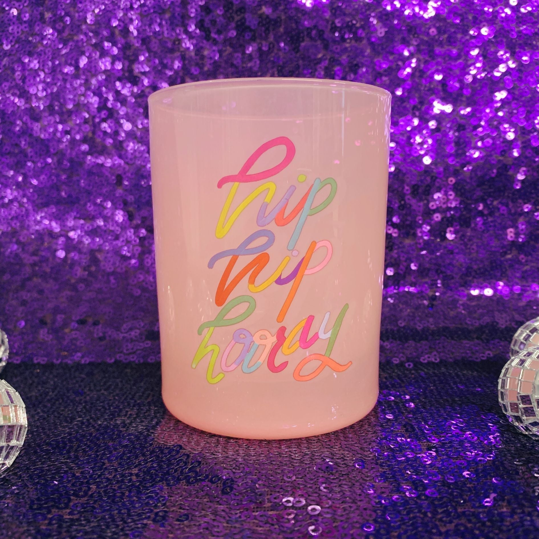 Hip Hip Hooray Double Old Fashioned Cocktail Glass | Classic Tinted Pink Glass | 12 oz by The Bullish Store
