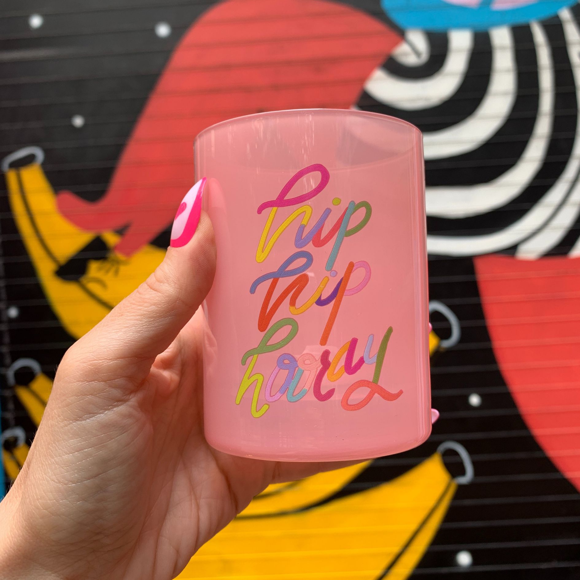 Hip Hip Hooray Double Old Fashioned Cocktail Glass | Classic Tinted Pink Glass | 12 oz by The Bullish Store
