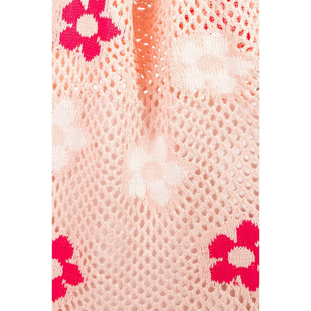 Hippie Boho Knitted Flower Tote | Floral Print Soft Shoulder Bag in Groovy Pink by The Bullish Store