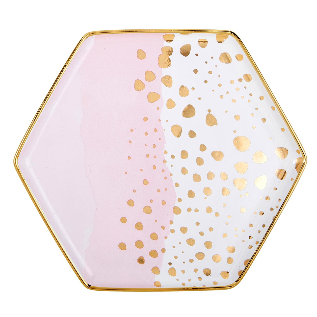 Homebody Hexagon Mug and Saucer Set in Pink with Gold Dot Pattern by The Bullish Store