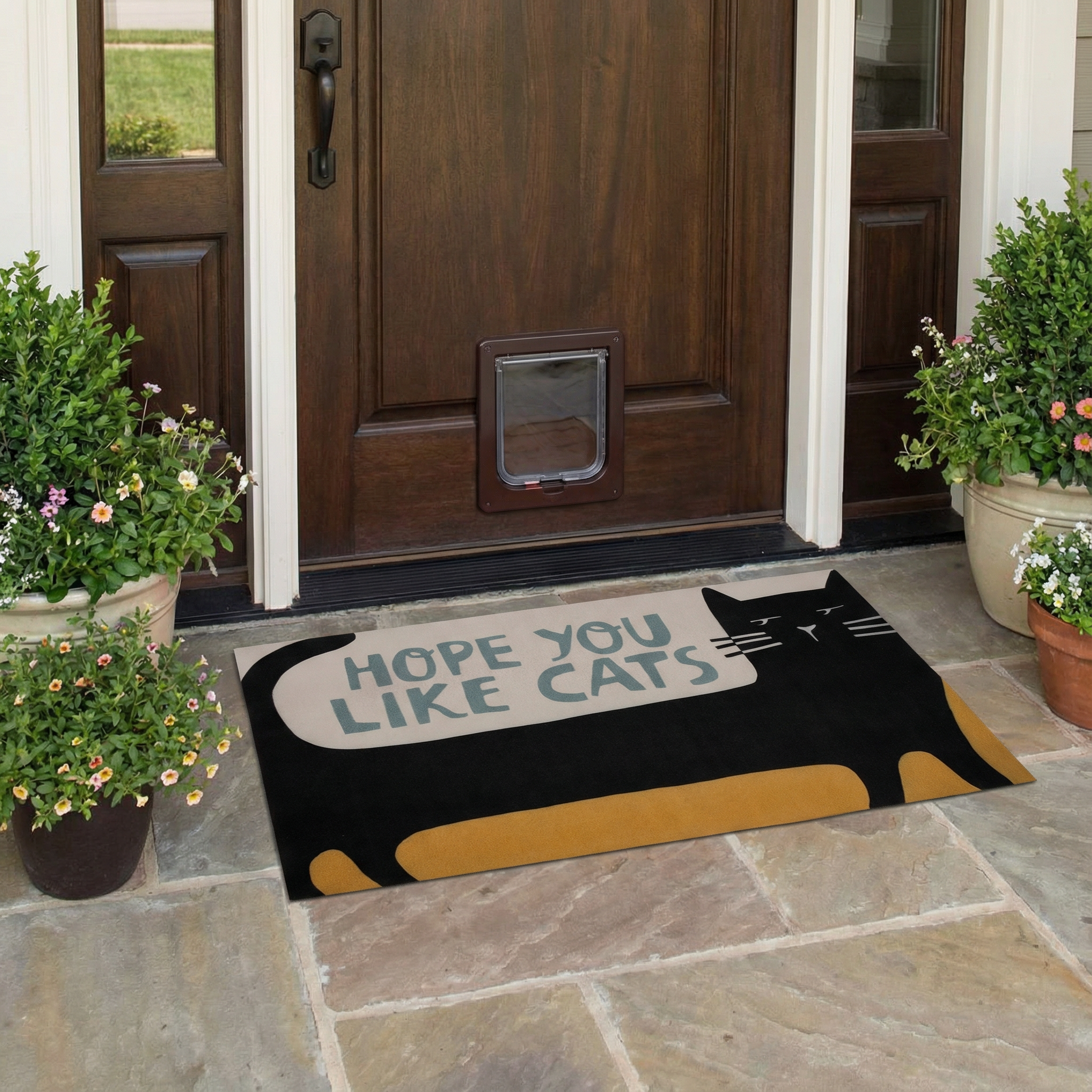 Hope You Like Cats Doormat Entryway Indoor/Outdoor Rug | 34" x 20 | Slip-Resistant Backing by The Bullish Store