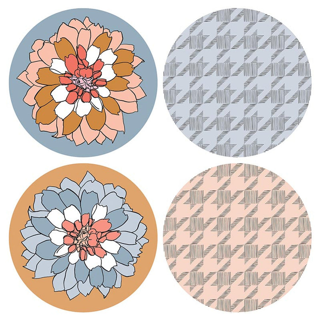Houndstooth & Flower Ceramic Coaster Set of 4 by The Bullish Store