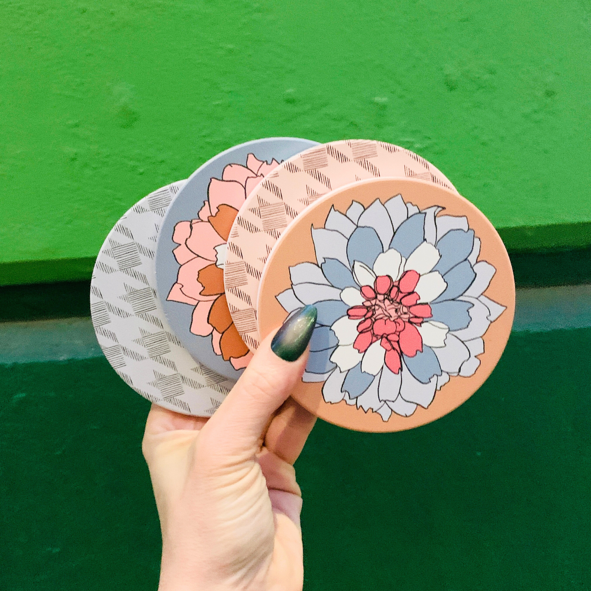 Houndstooth & Flower Ceramic Coaster Set of 4 by The Bullish Store