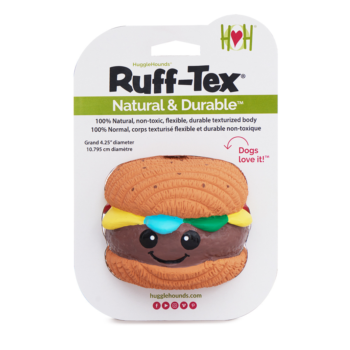 Big Buns Foodies Hamburger Ruff-Tex® Latex Ball Dog Toy by HuggleHounds