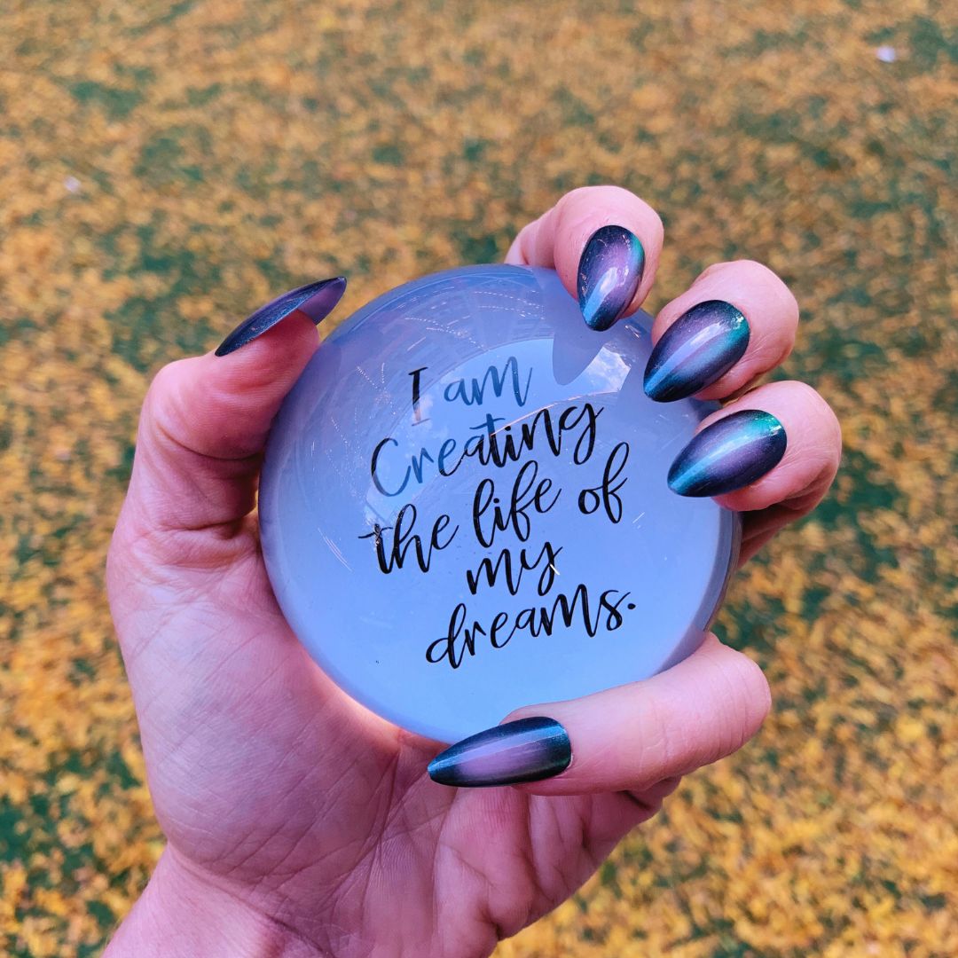 I Am Creating The Life Of My Dreams Glass Dome Paper Weight | Paper Document Holder by The Bullish Store