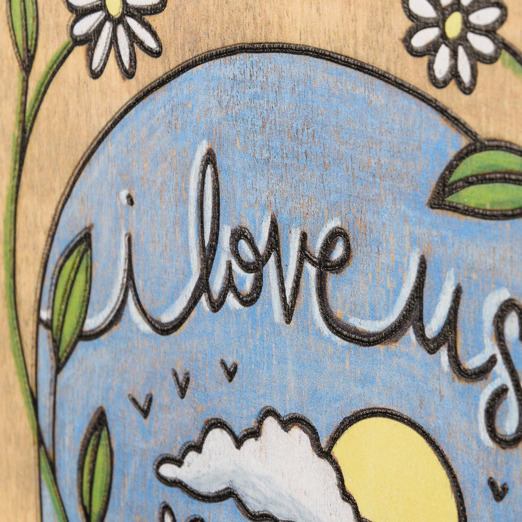 I Love Us Wooden Box Sign | Daisy Flowers Woodburned Designs Display | 8.50" x 9.25" by The Bullish Store