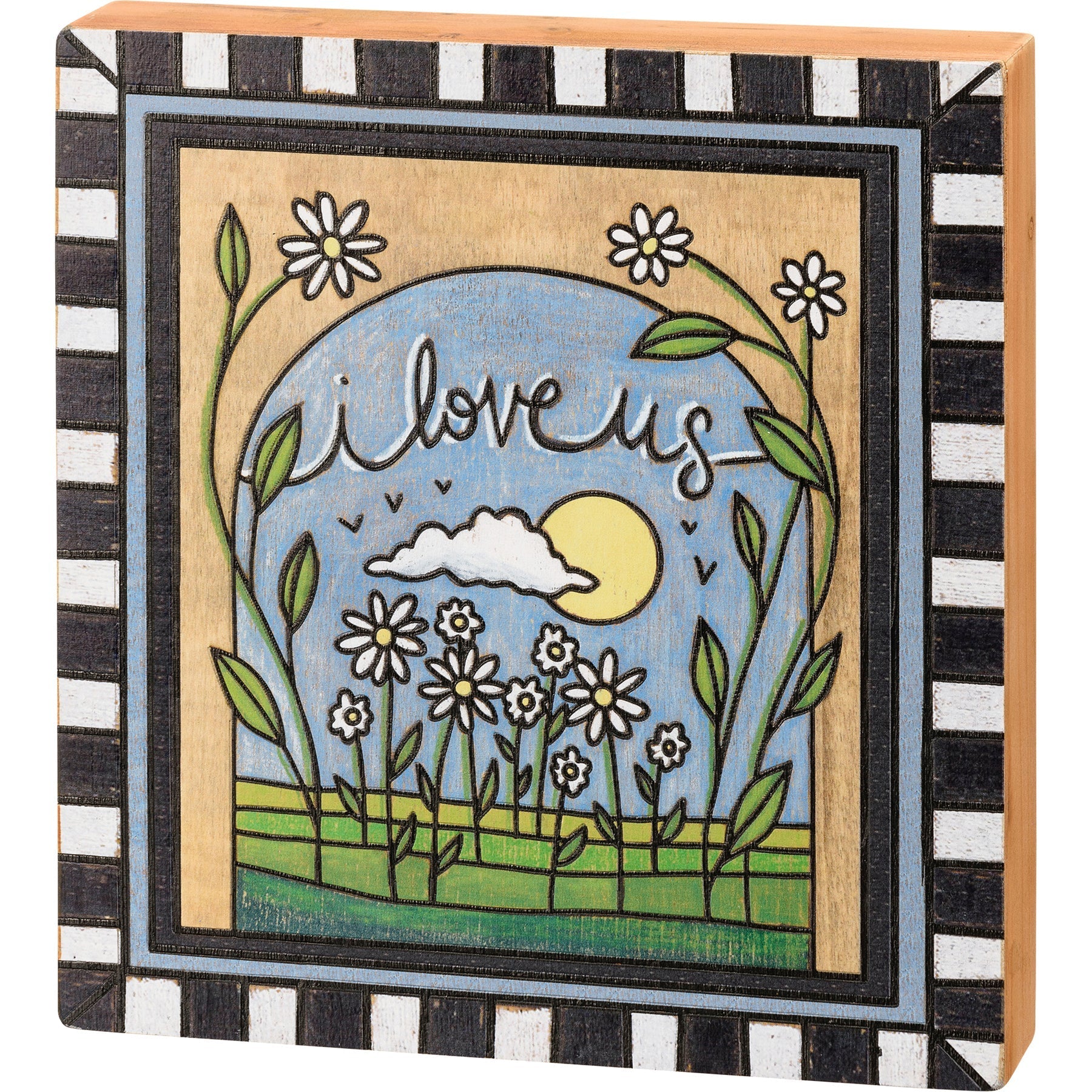 I Love Us Wooden Box Sign | Daisy Flowers Woodburned Designs Display | 8.50" x 9.25" by The Bullish Store
