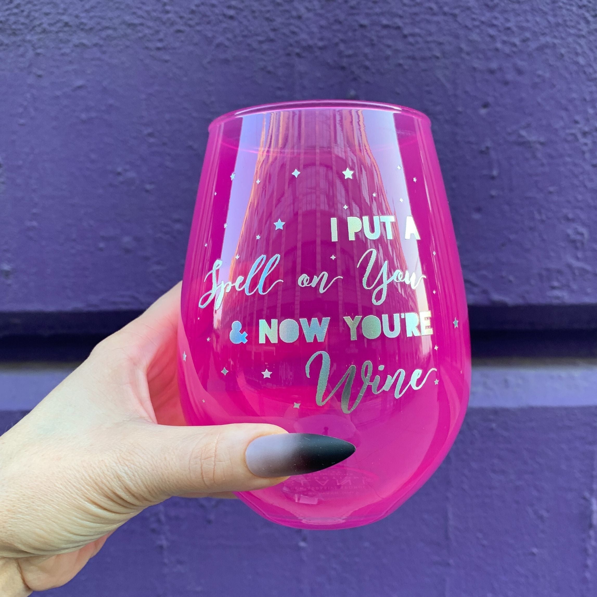 I Put A Spell On You Jumbo Stemless Wine Glass in Hot Pink | Halloween/Holiday Gifts Drinkware by The Bullish Store
