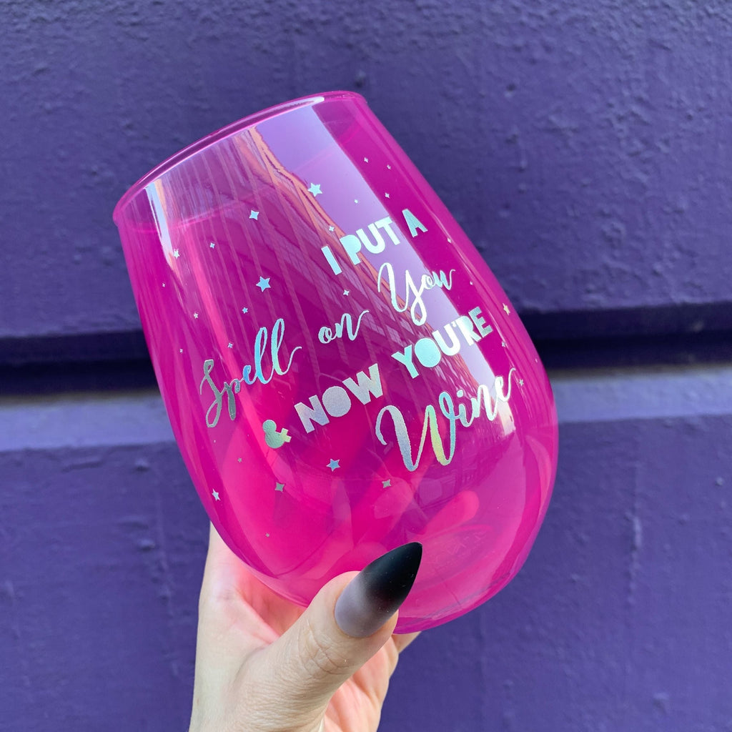 I Put A Spell On You Jumbo Stemless Wine Glass in Hot Pink | Halloween/Holiday Gifts Drinkware by The Bullish Store