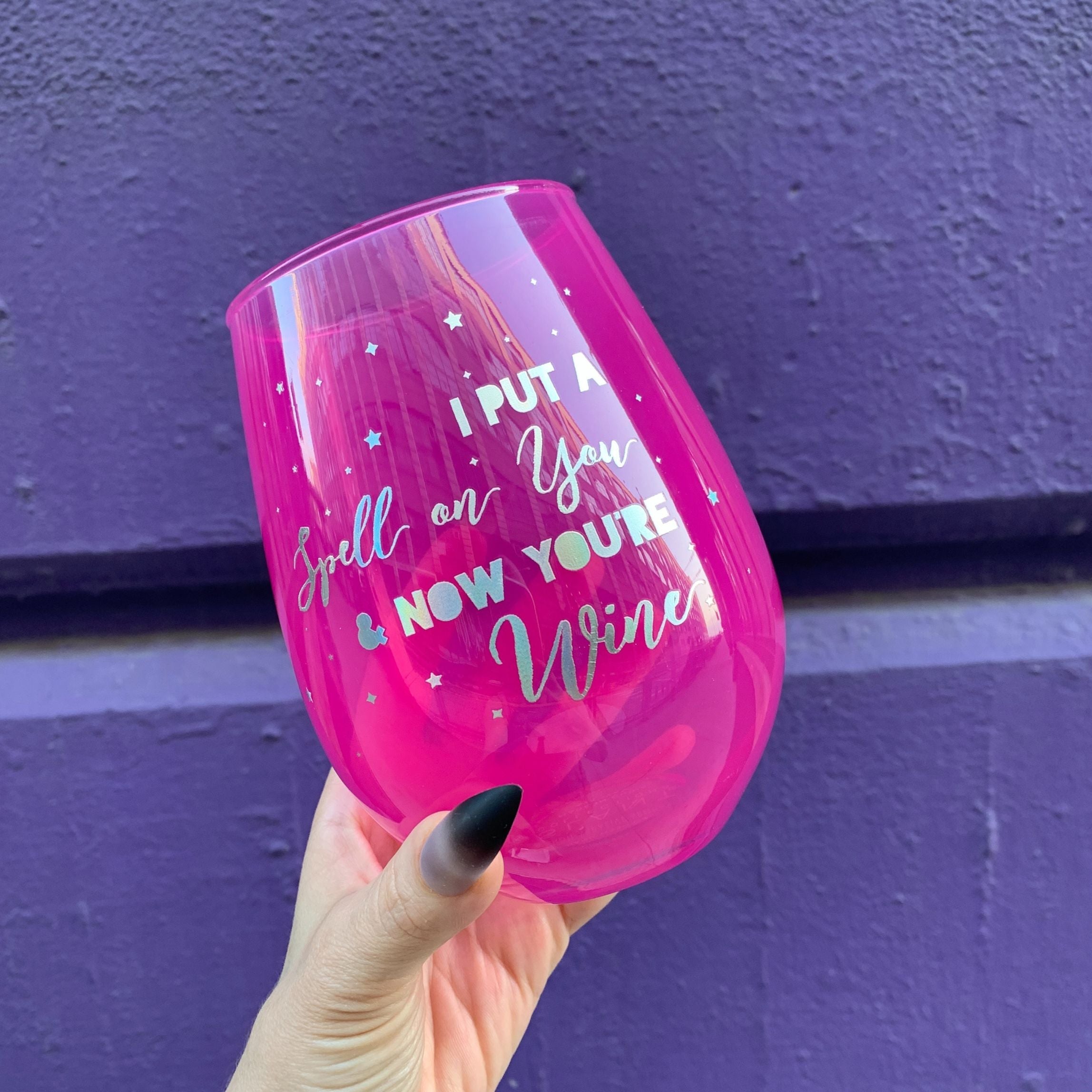 I Put A Spell On You Jumbo Stemless Wine Glass in Hot Pink | Halloween/Holiday Gifts Drinkware by The Bullish Store