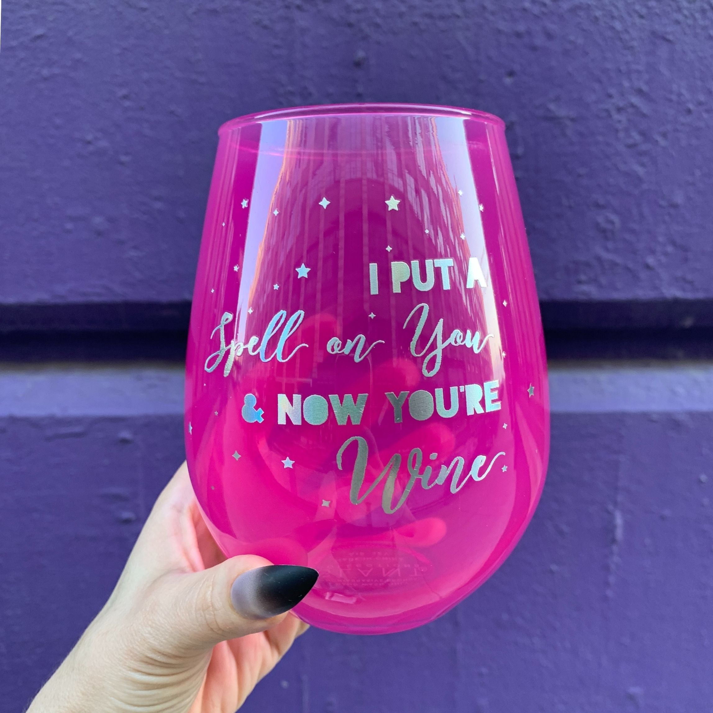 I Put A Spell On You Jumbo Stemless Wine Glass in Hot Pink | Halloween/Holiday Gifts Drinkware by The Bullish Store