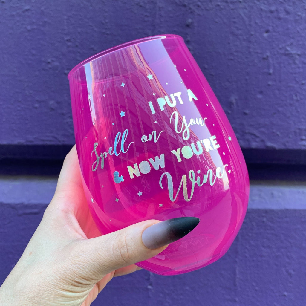 I Put A Spell On You Jumbo Stemless Wine Glass in Hot Pink | Halloween/Holiday Gifts Drinkware by The Bullish Store