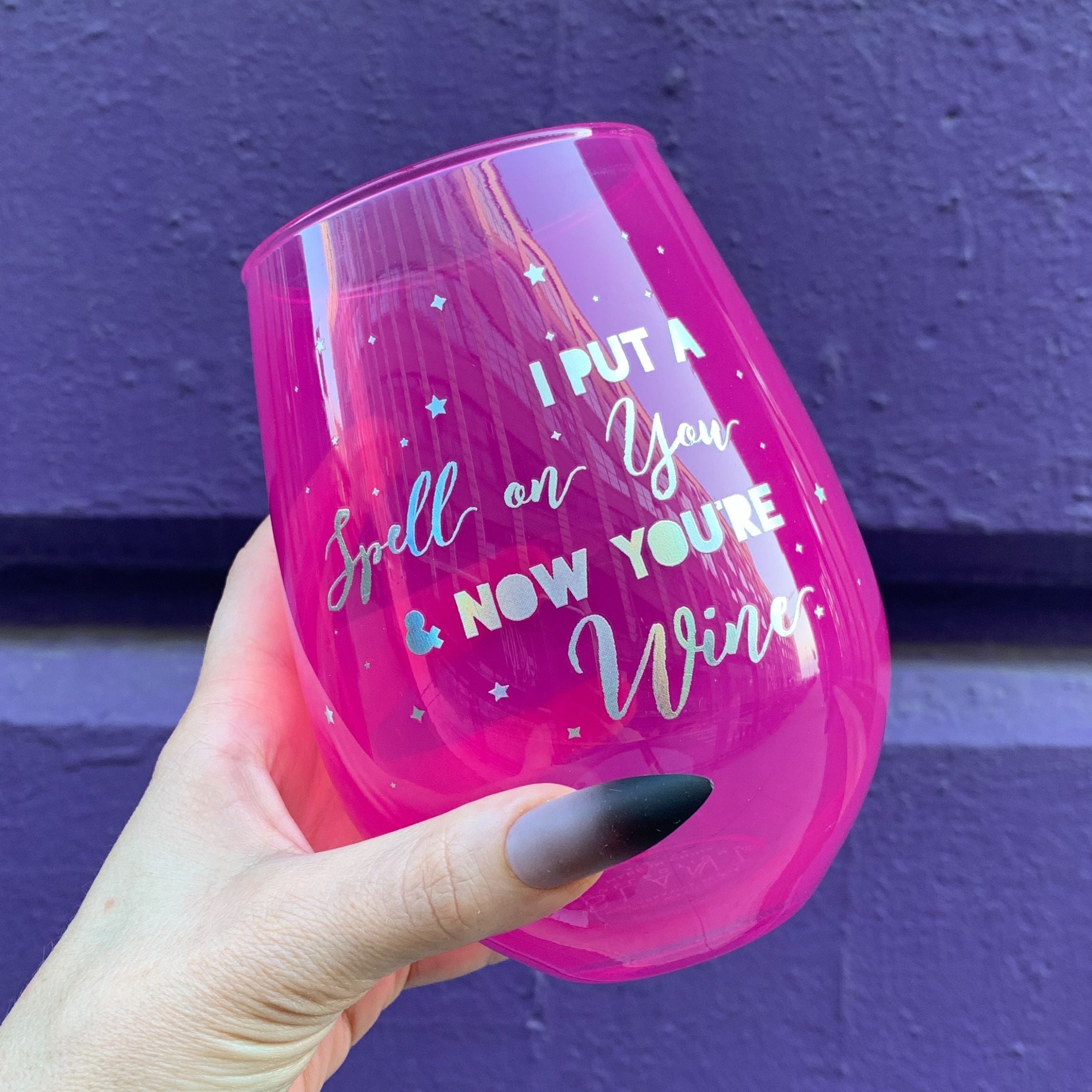 I Put A Spell On You Jumbo Stemless Wine Glass in Hot Pink | Halloween/Holiday Gifts Drinkware by The Bullish Store