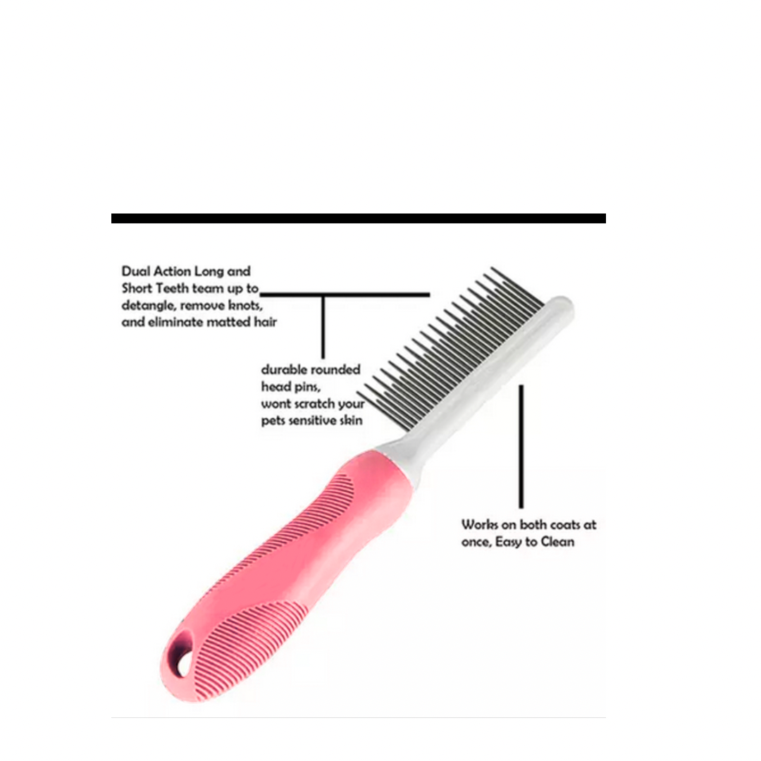 Detangling Pet Comb with Long & Short Stainless Steel Teeth for Removing Matted Fur by The Charleston Cat Groomer