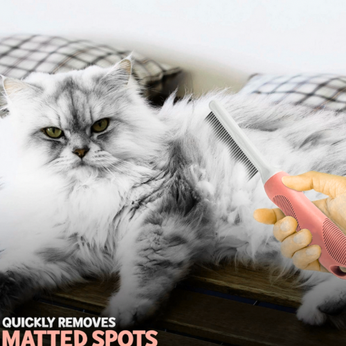 Detangling Pet Comb with Long & Short Stainless Steel Teeth for Removing Matted Fur by The Charleston Cat Groomer