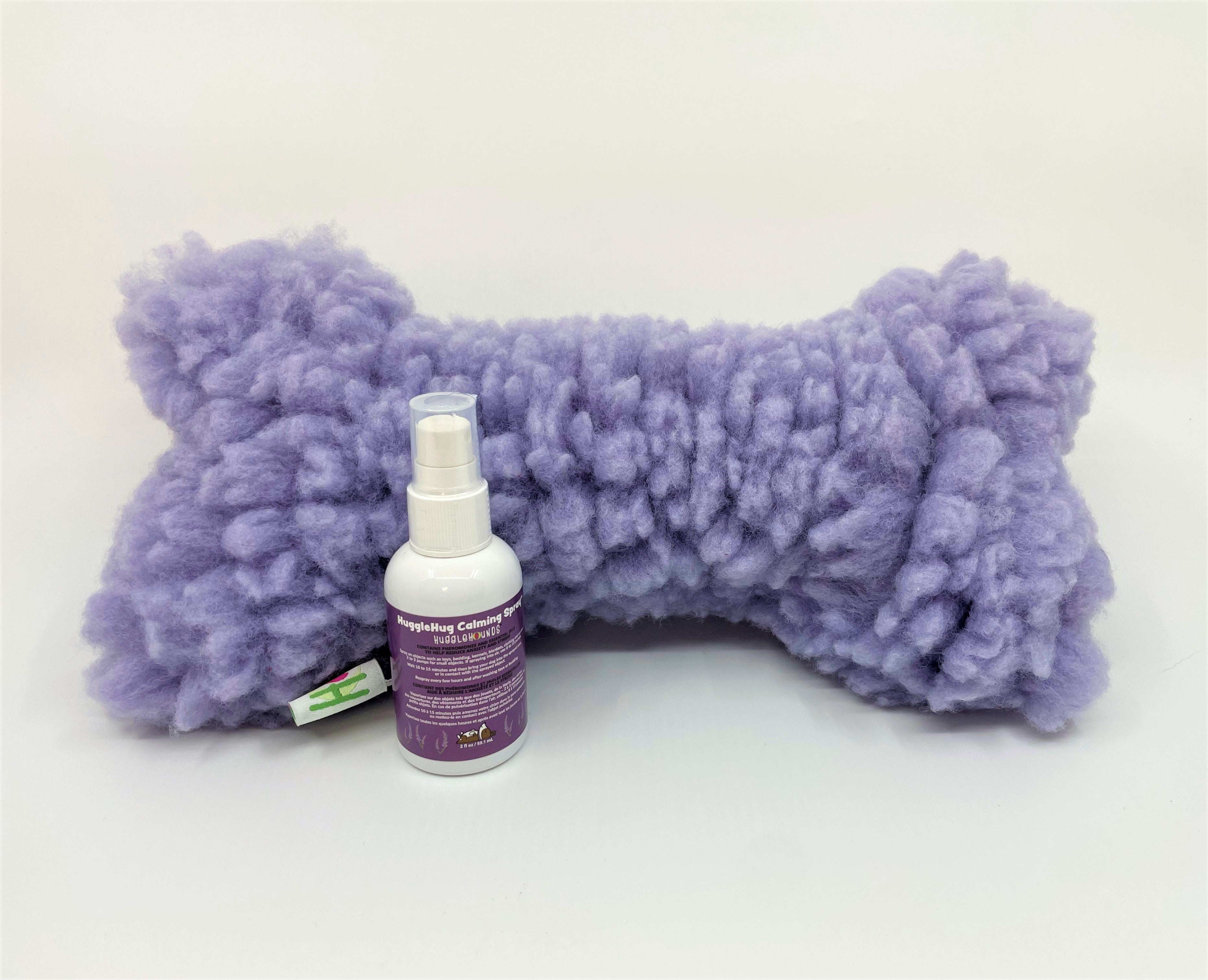 HuggleHug™ Lavender Bone & 2oz Calming Spray Dog Toy Set by HuggleHounds