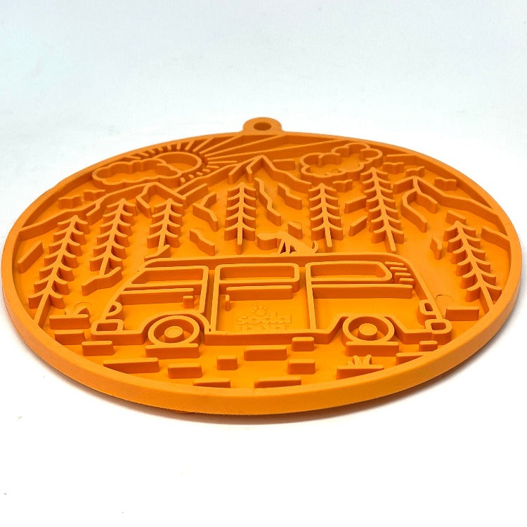 Camp eMat - Enrichment Lick Mat For Dogs and Cats - with Suction Cups | Retro Van Design | USA Made by SodaPup/True Dogs, LLC