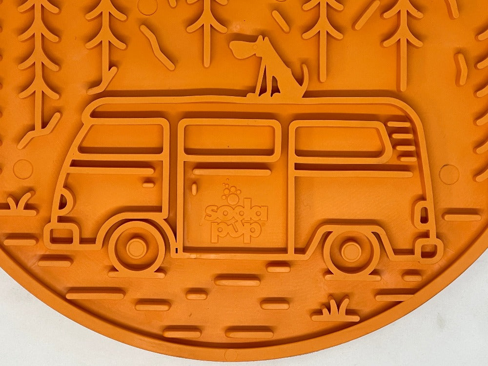 Camp eMat - Enrichment Lick Mat For Dogs and Cats - with Suction Cups | Retro Van Design | USA Made by SodaPup/True Dogs, LLC