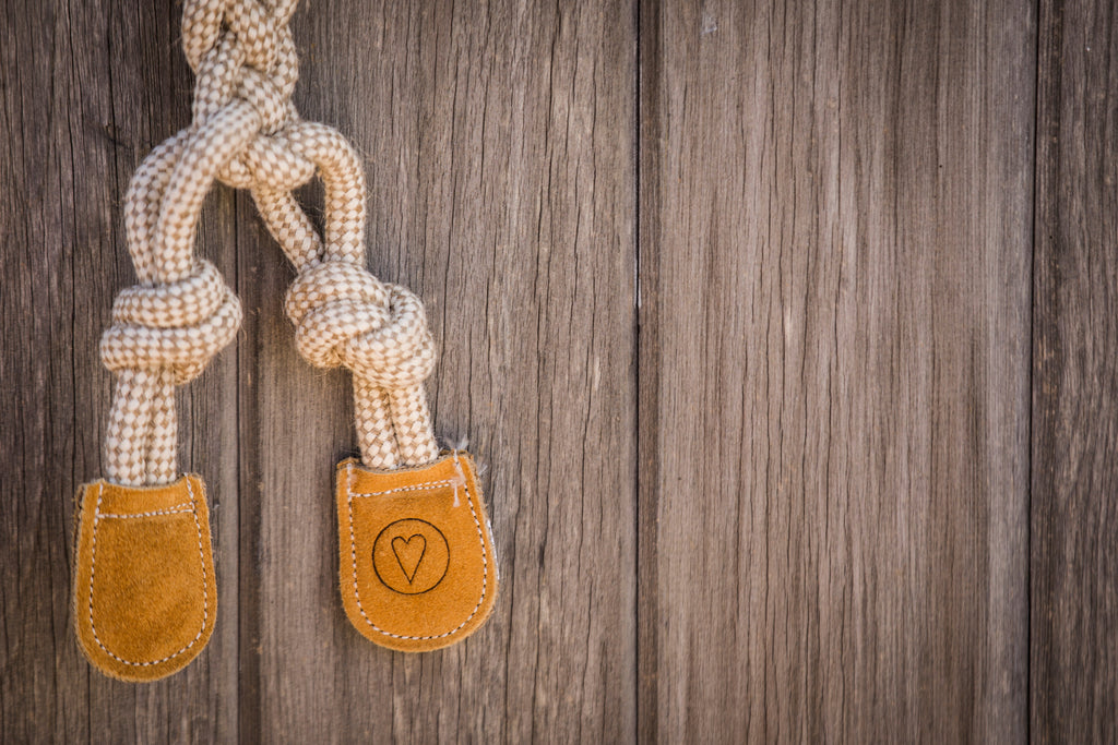 Stuey Sock Monkey Natural Rope Knottie® Dog Toy, Large (9mm rope diameter) by HuggleHounds